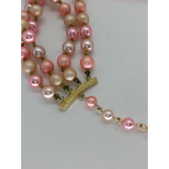 Japan Faux Pearls Necklace Earrings Pink Acrylic 4 Strands Clip-On Statement - Picture 9 of 16